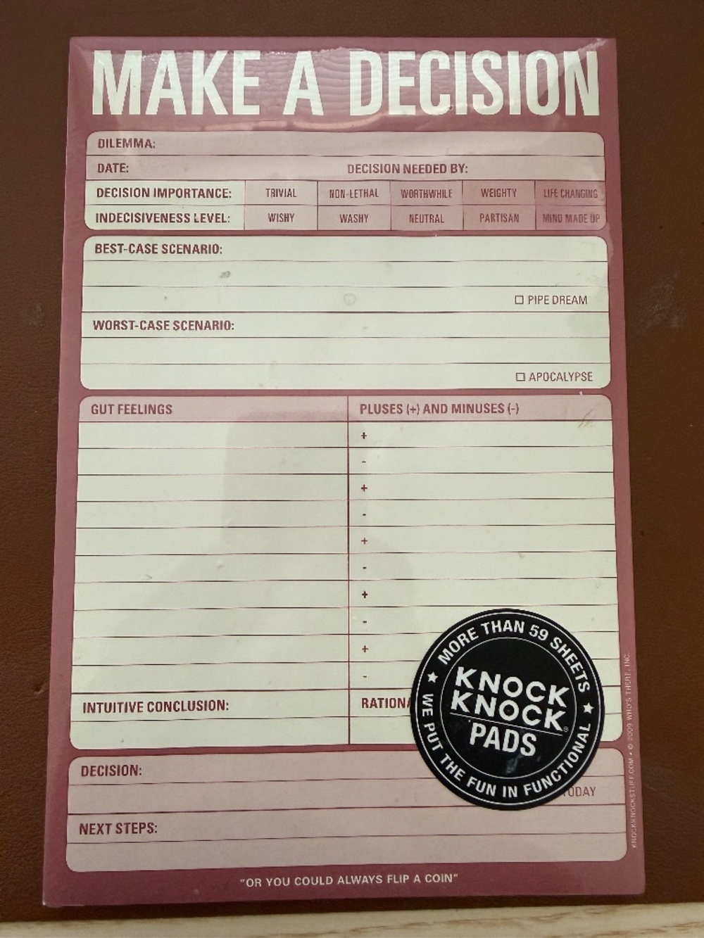 Knock Knock "Make A Decision" Notepad - NWT Desk Stationery Organizer